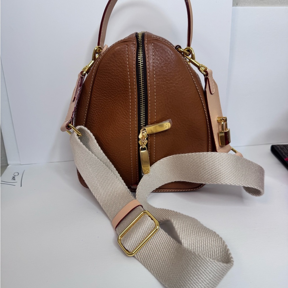 Carolina Herrera Brown and Gold Crossbody Bag with Structured Design